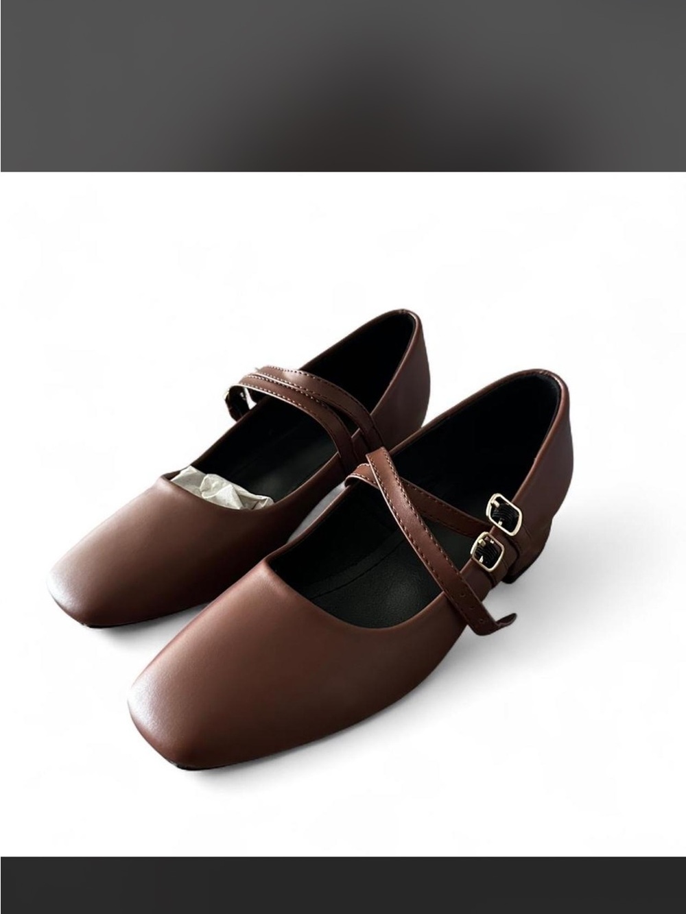 SHEIN Chocolate Brown Double Strap Mary Jane Low Block Heels